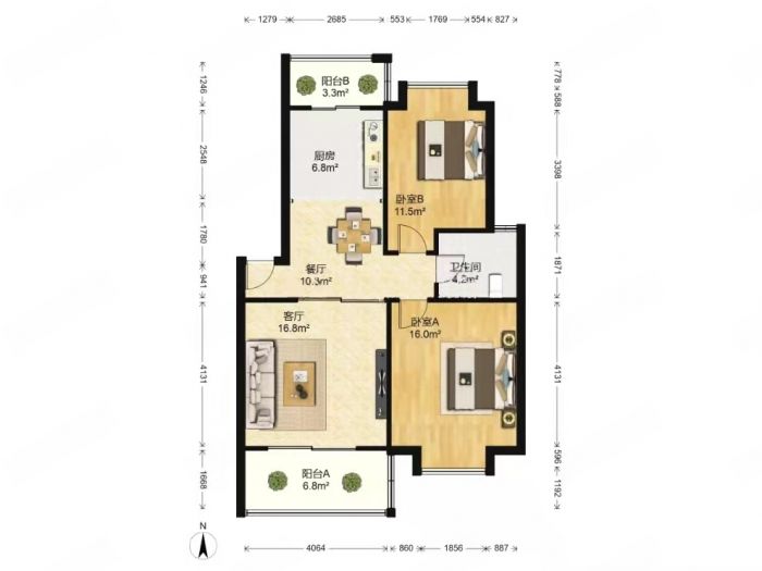 中南俪园 2室2厅1卫 83.3m&sup2;