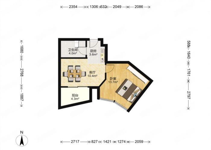 凤凰莱茵苑 1室1厅1卫 48m&sup2;