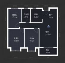 江湾国际中心 3室2厅1卫 108m&sup2;