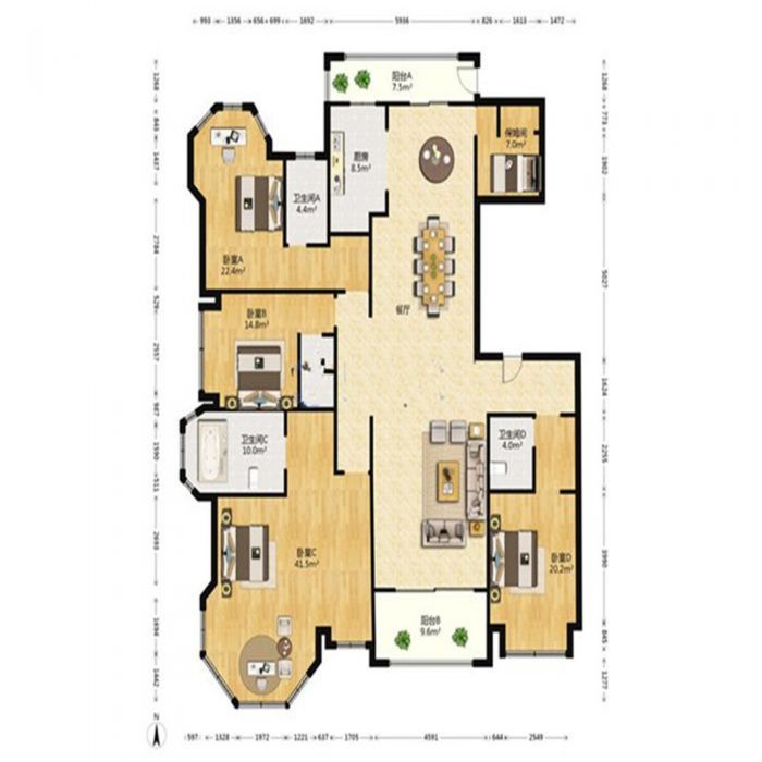 中南世纪花城三期 4室2厅3卫 275m&sup2;