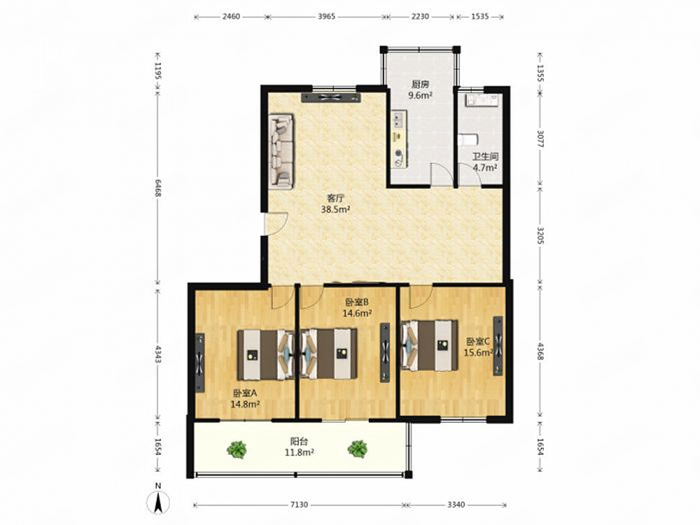 星润花园 3室2厅1卫 118m&sup2;