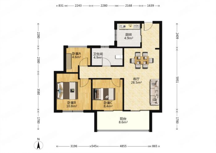海上传奇 3室1厅1卫 89m&sup2;