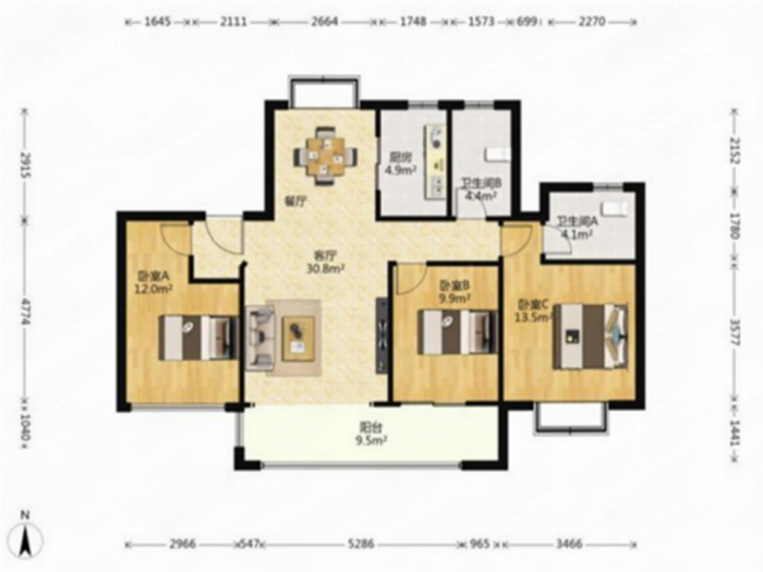 中南漫悦湾 3室2厅2卫 115.00m&sup2;