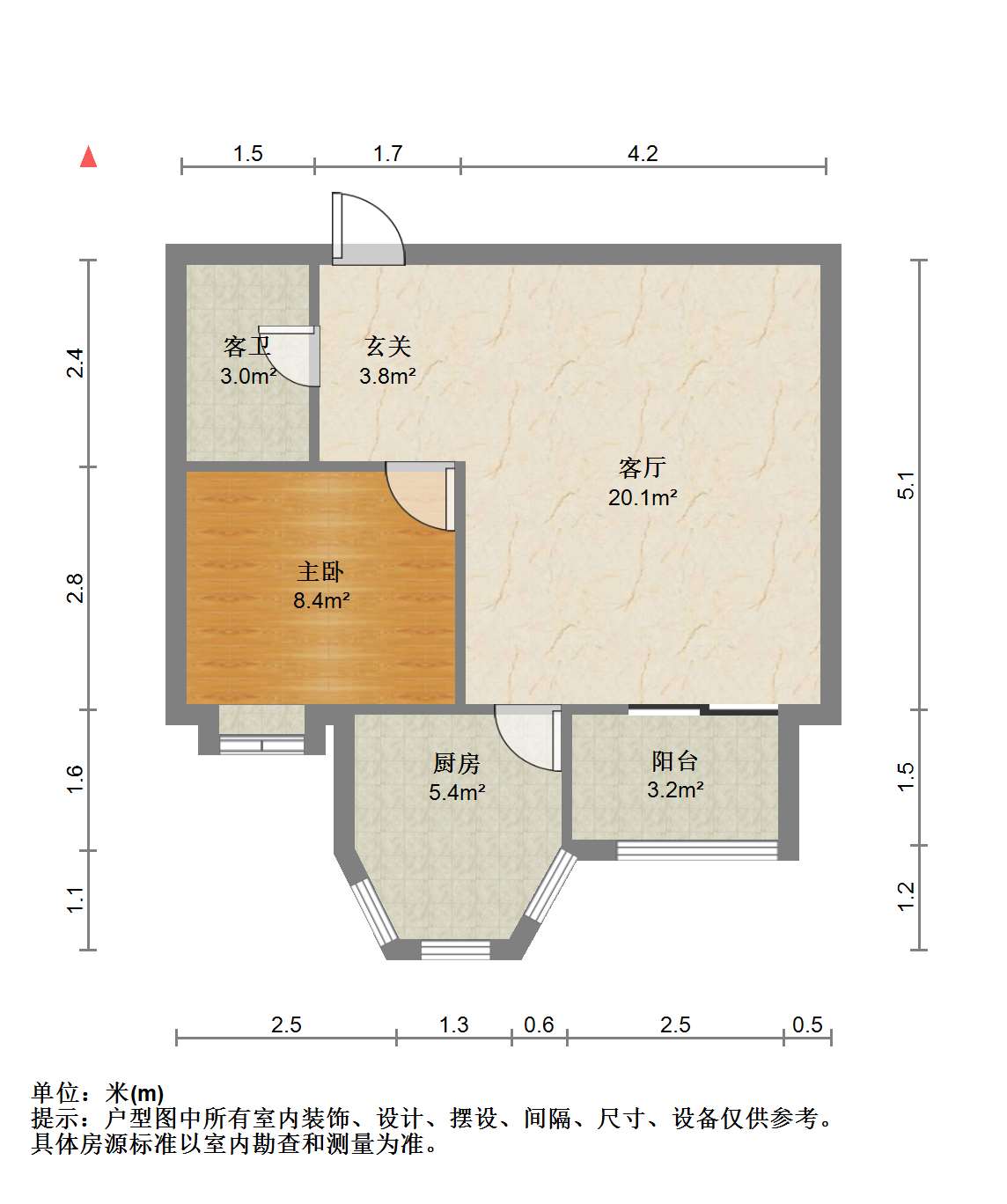 军山花园 1室1厅1卫 59.19m&sup2;