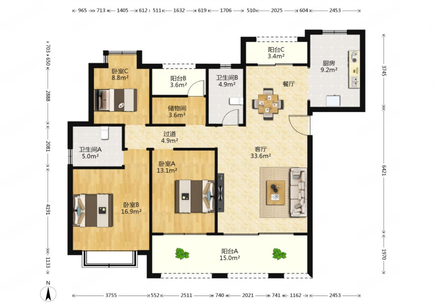 华强城 4室2厅2卫 148m&sup2;