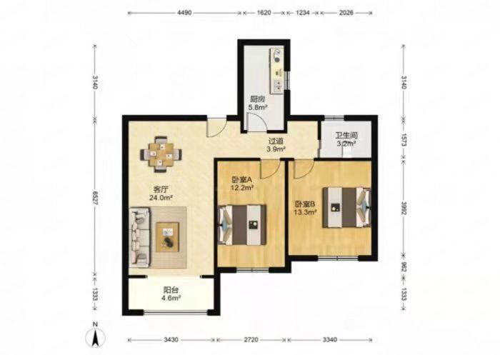 新城新苑 2室1厅1卫 95m&sup2;