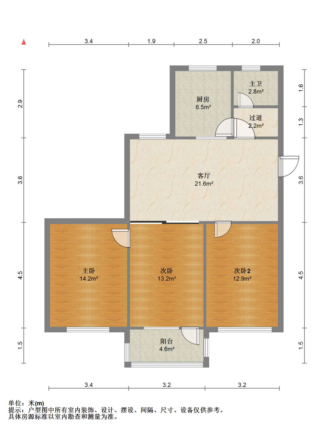 学田北苑 3室1厅1卫 96.07m&sup2;