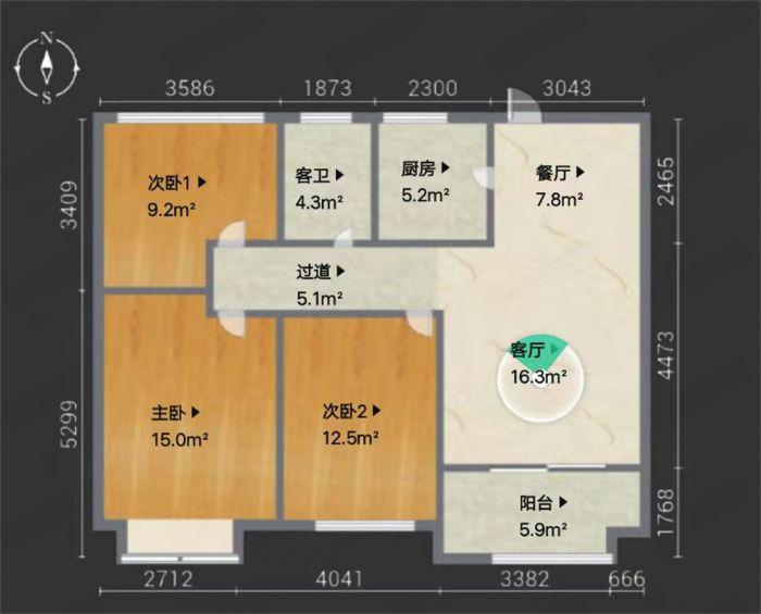 云樾东方 3室2厅1卫 95m&sup2;