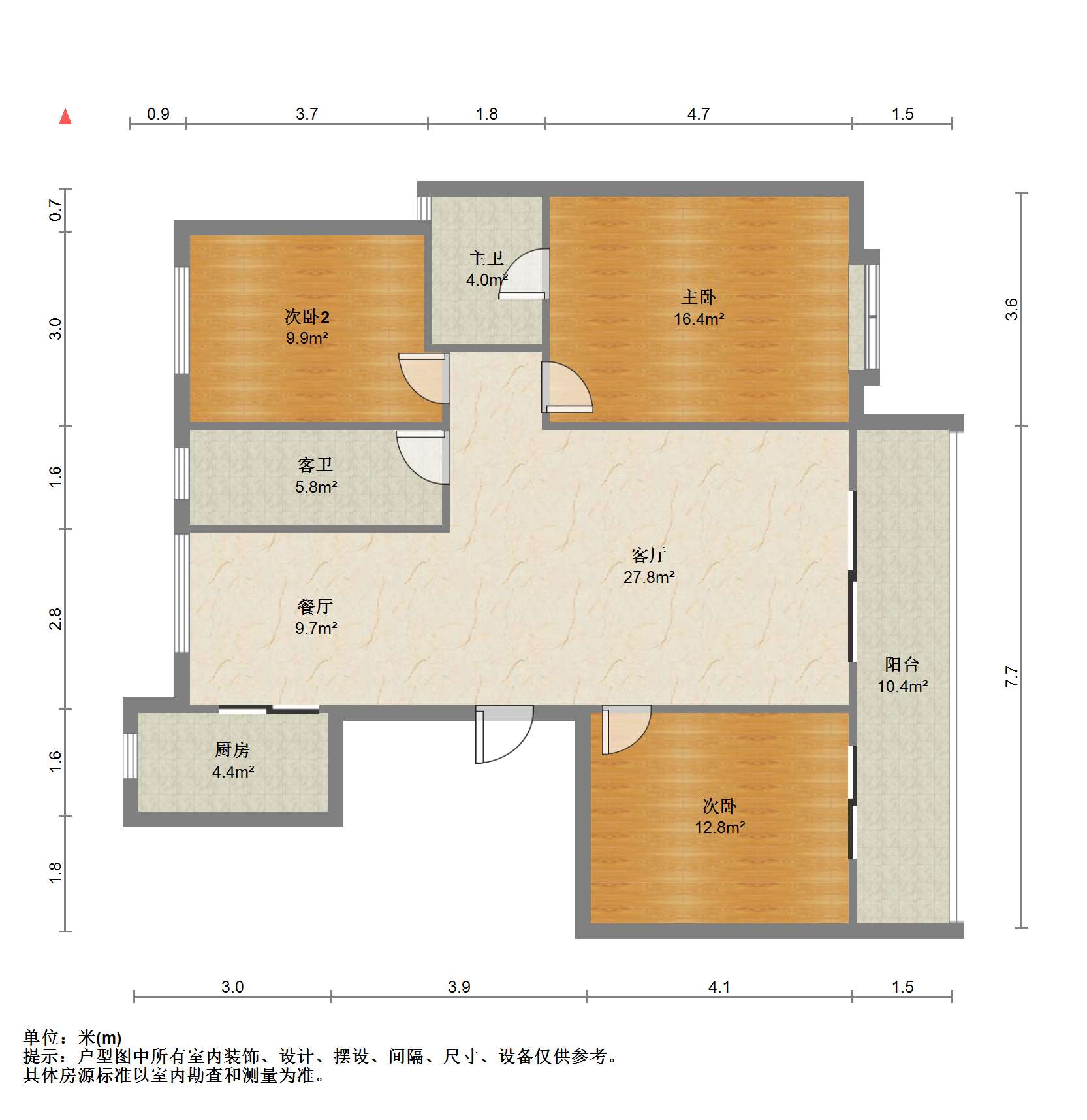 铂金时代 3室2厅2卫 126.09m&sup2;
