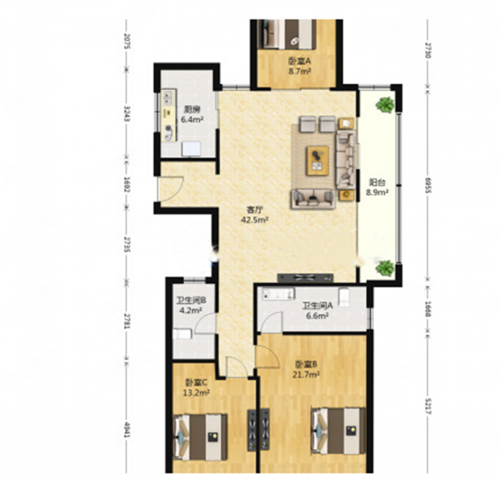 万科金域蓝湾 3室2厅2卫 136.57m&sup2;