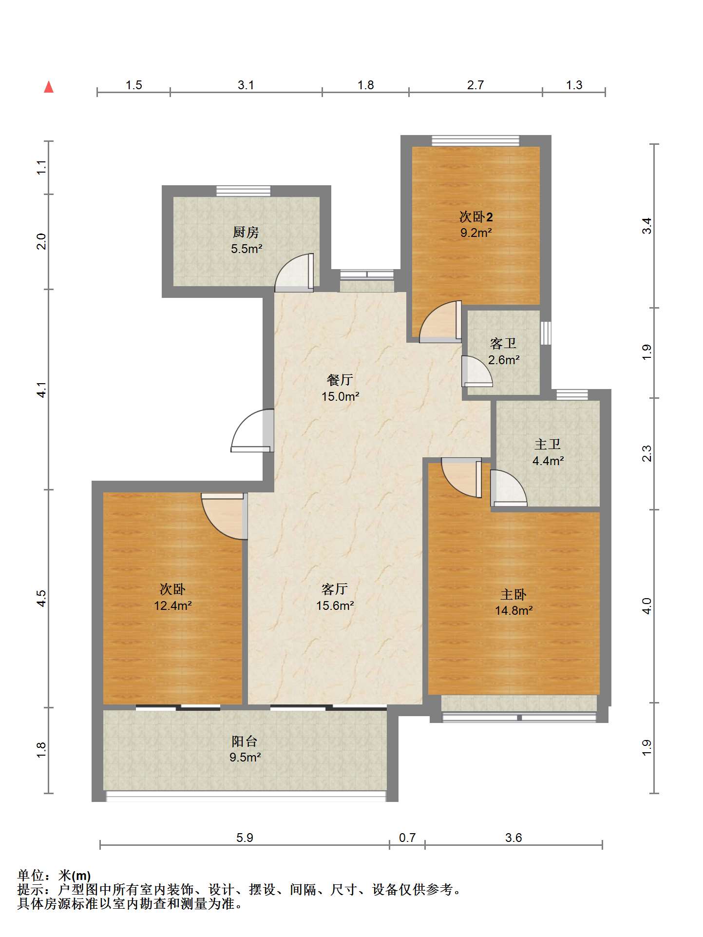 上悦城 3室2厅2卫 115.92m&sup2;