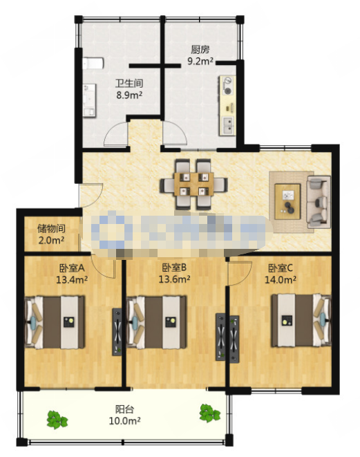 段家坝小园 3室1厅1卫 122m&sup2;