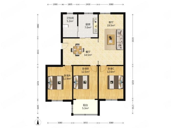 学田北苑 3室2厅1卫 114.5m&sup2;