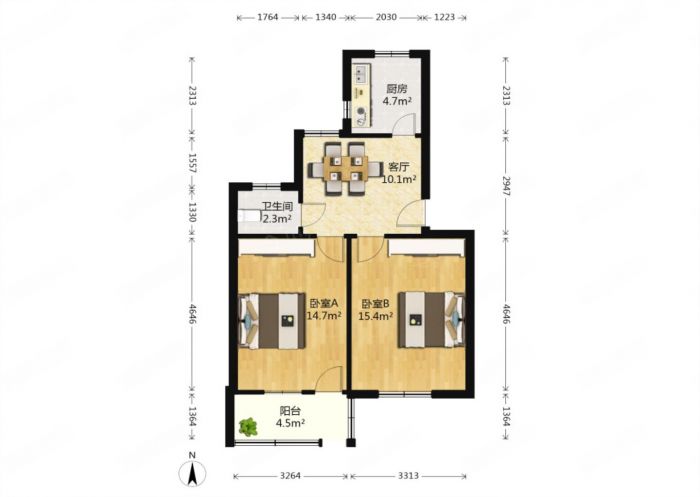 板桥南村东 2室1厅1卫 63.54m&sup2;