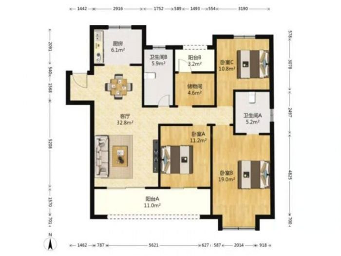 新城香溢紫郡 3室2厅1卫 138m&sup2;