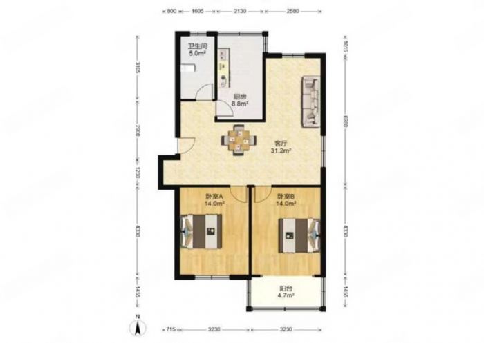 怡园新村 2室1厅1卫 92m&sup2;