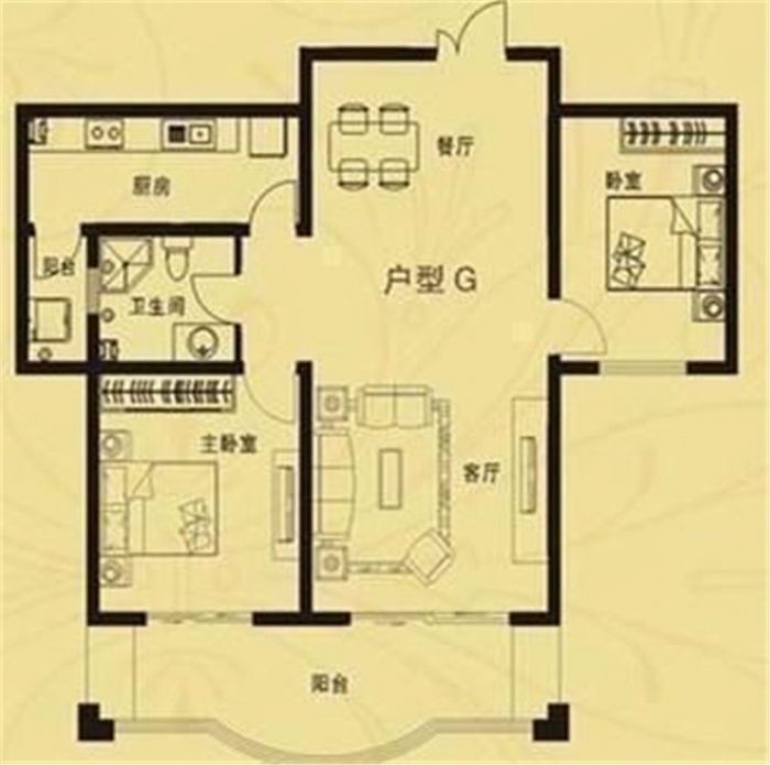 七星花园 2室2厅1卫 108m&sup2;