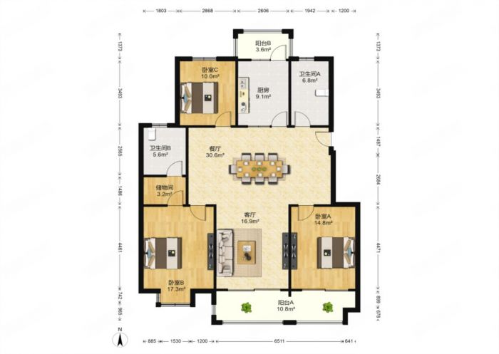 滨湖新居 3室2厅2卫 145m&sup2;