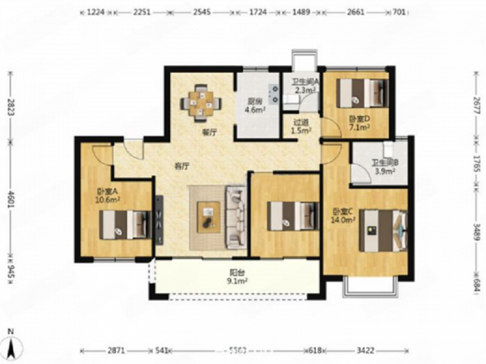 中南熙悦(南通经济技术开发区) 4室2厅2卫 122.00m&sup2;
