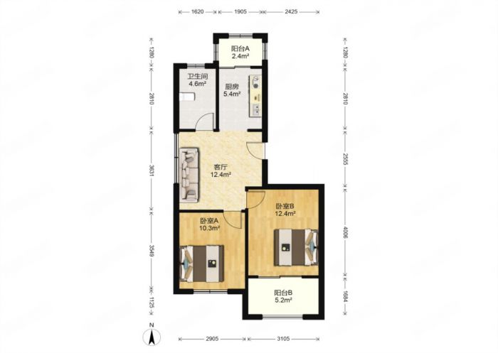 园林佳苑 2室1厅1卫 74.5m&sup2;