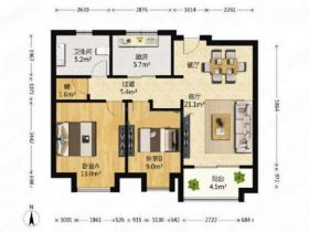 万科濠河传奇 2室2厅1卫 88.89m&sup2;