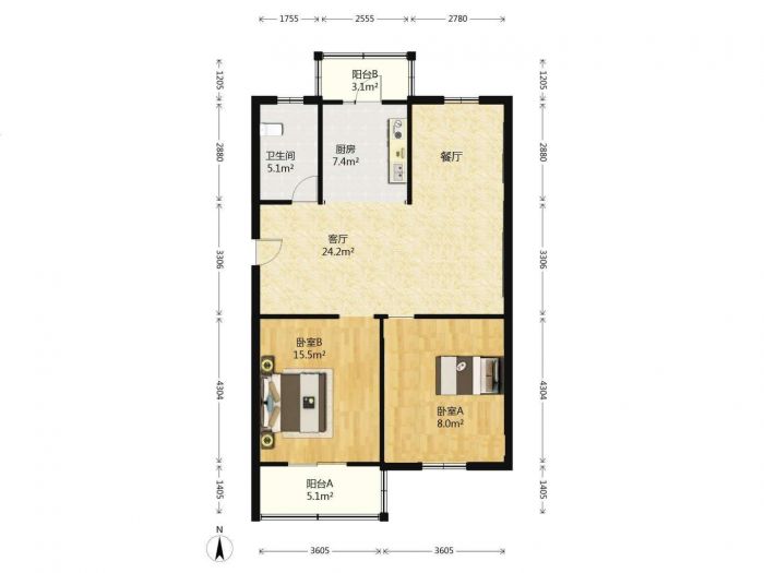 天山花苑 2室2厅1卫 98m&sup2;
