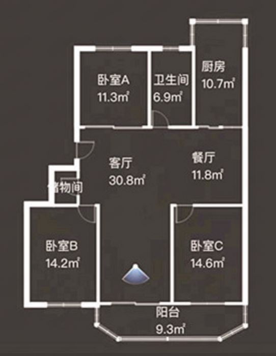 阳光花园 3室2厅1卫 127.82m&sup2;