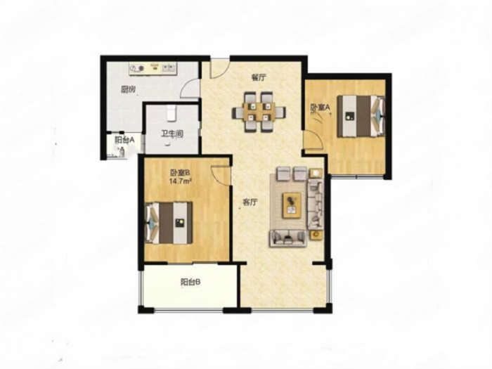 恒盛豪庭 2室1厅1卫 90m&sup2;