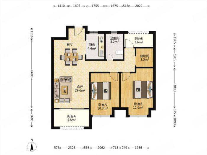 新城香溢紫郡 3室1厅1卫 95m&sup2;