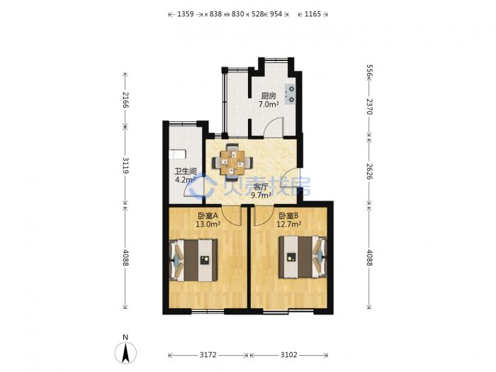 华威园 2室1厅1卫 68m&sup2;