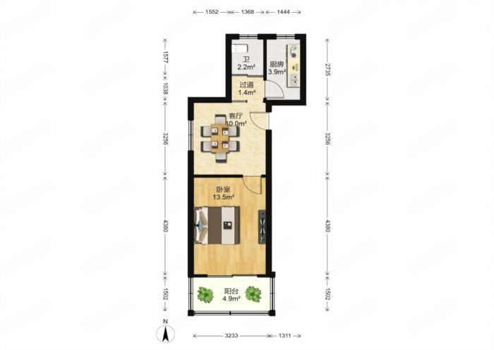 城港花苑 1室1厅1卫 46m&sup2;