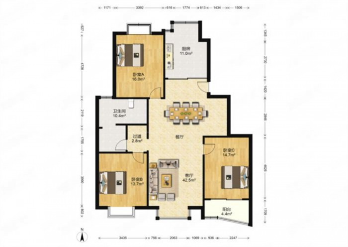 友谊家园 3室2厅1卫 135m&sup2;