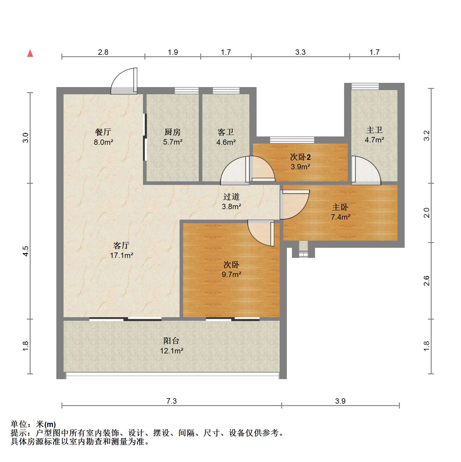 翠园 3室2厅2卫 104.71m&sup2;