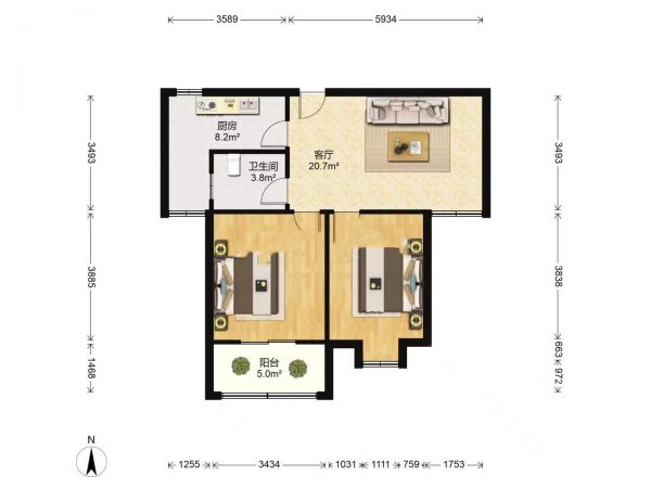 融悦华庭 2室2厅1卫 86m&sup2;