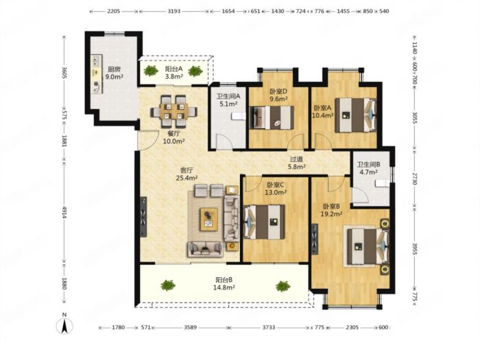 华强城 4室2厅2卫 158m²