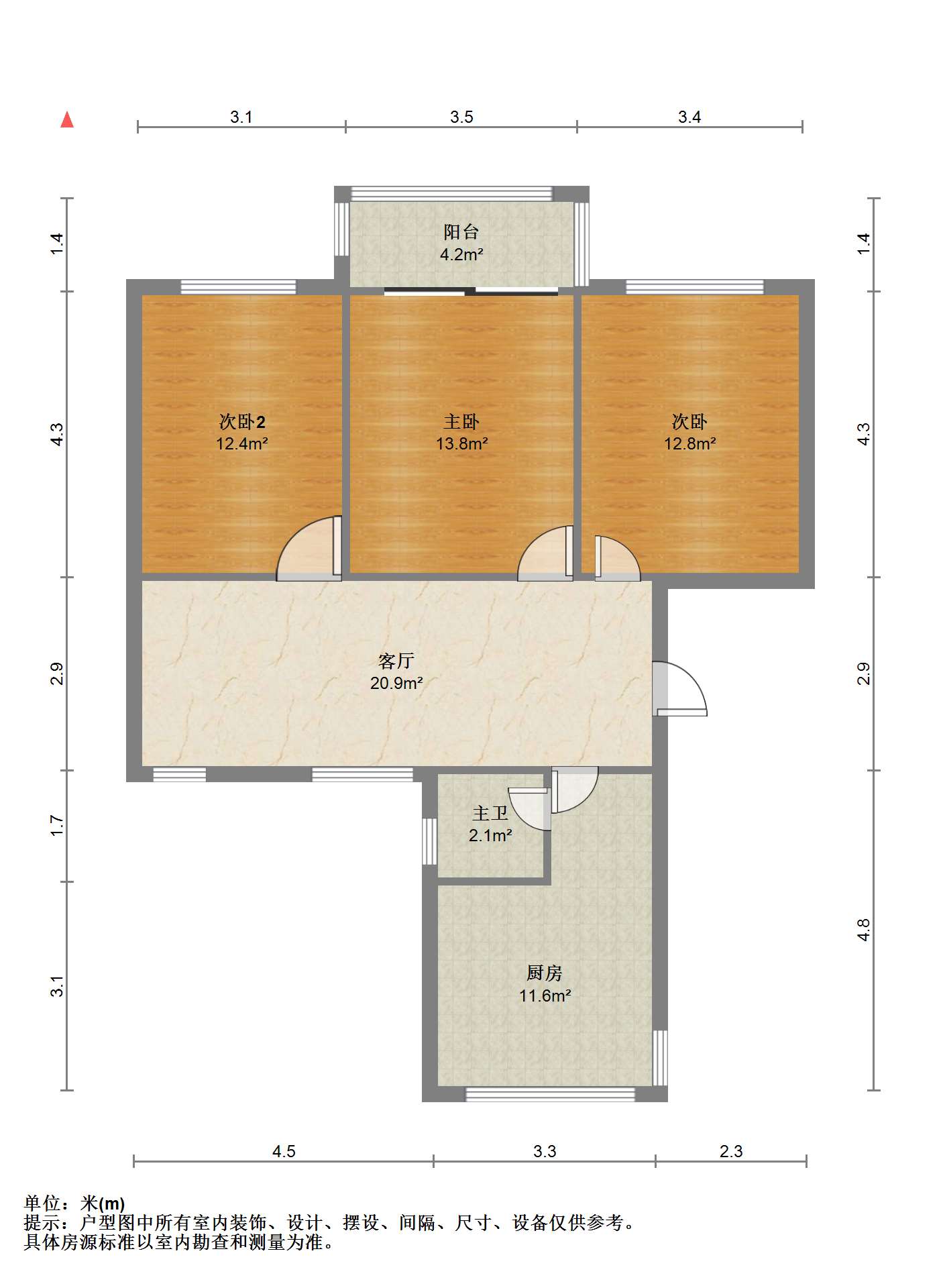 郭里园 3室1厅1卫 103m&sup2;