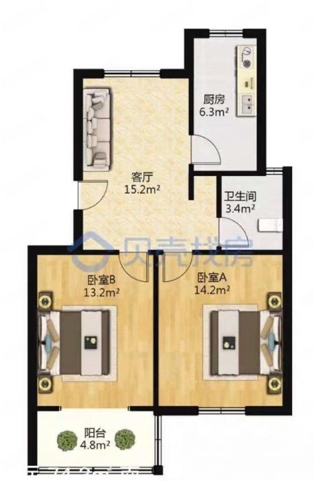 学田苑 2室1厅1卫 73m&sup2;