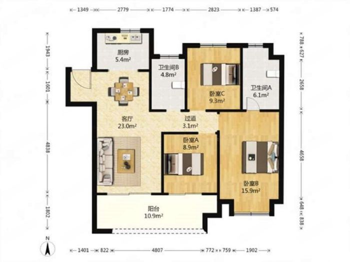 新城香溢紫郡 3室2厅1卫 117.00m&sup2;