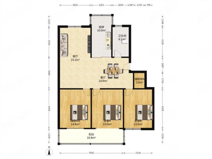 星景花园 2室2厅1卫 125m&sup2;