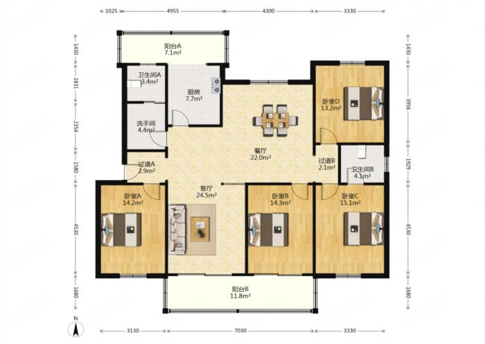 姚港路22号 4室2厅1卫 170m&sup2;