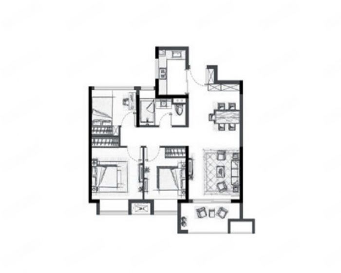 万科翡翠公园 3室2厅1卫 92m&sup2;
