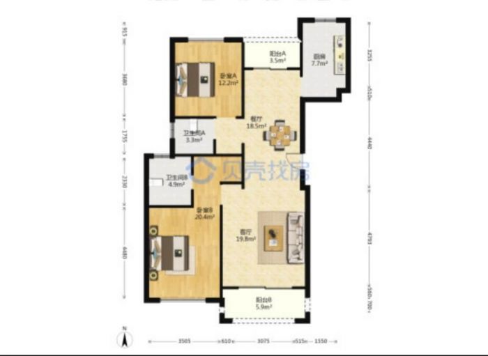 德诚翠湖湾 2室2厅1卫 108m&sup2;