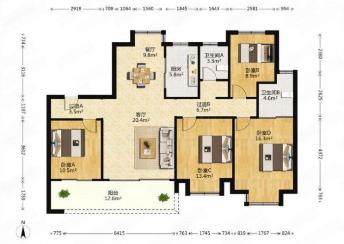 都会沁园 4室2厅2卫 150.00m&sup2;