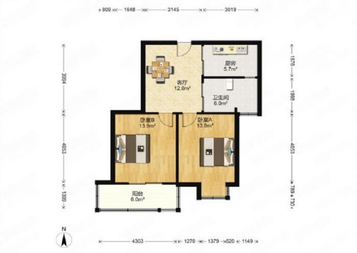 曙光福里 2室2厅1卫 80m&sup2;