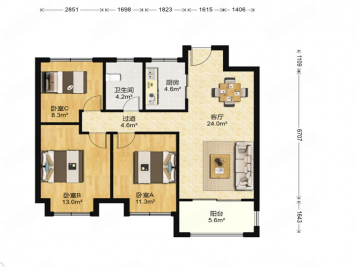 新城香溢紫郡 3室2厅1卫 97m&sup2;