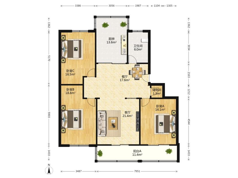 天山花苑 3室2厅2卫 132m&sup2;