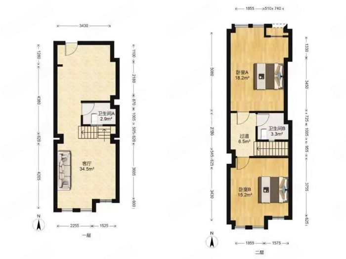 东景国际 2室2厅1卫 70m&sup2;
