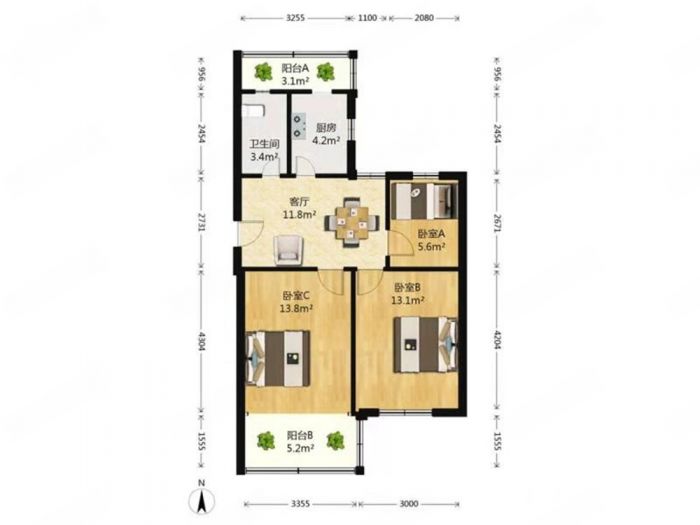 北濠桥东村 3室2厅1卫 110m&sup2;