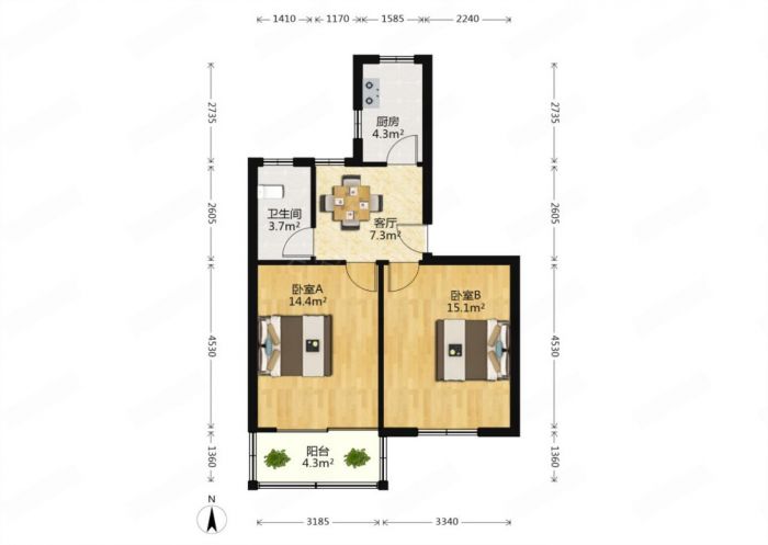 起凤园 2室1厅1卫 75m&sup2;