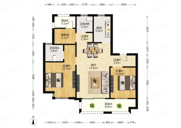 丽景湾 3室2厅2卫 97m&sup2;